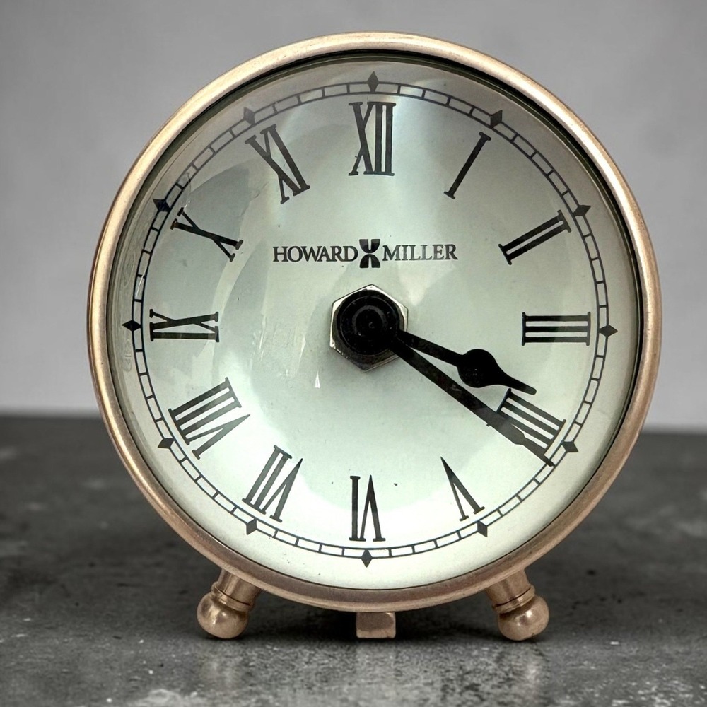 Howard Miller Silver Ball Desk Clock Magnifying Glass Orb Roman Numeral